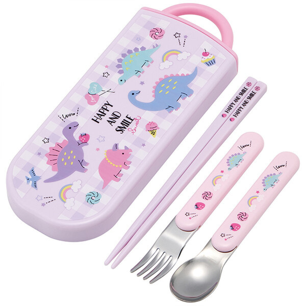 Japan SKATER Antibacterial Children's Lunch Cutlery Set（Pink Dino）