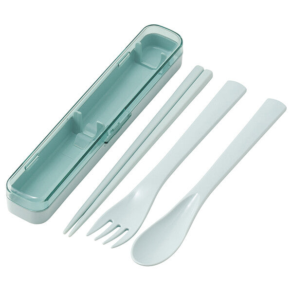 Skater Lunchbox Chopsticks, Spoon & Fork Cutlery Set with Case – Smoky Green