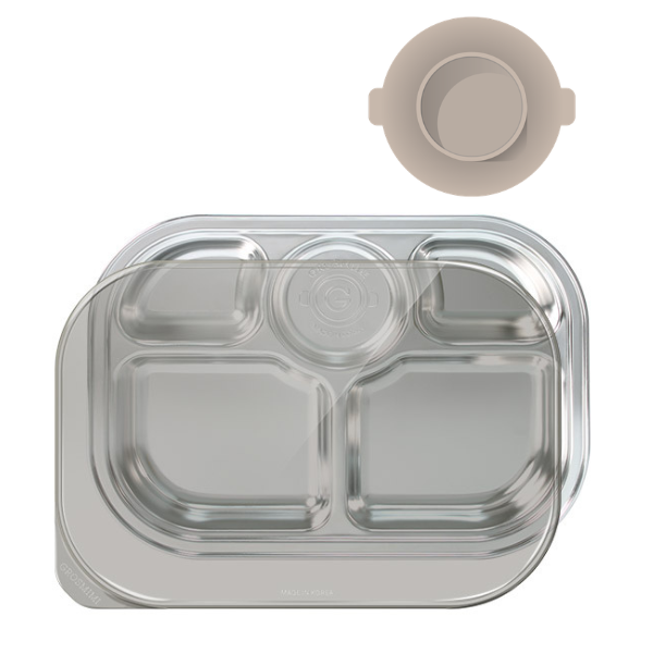 GROSMIMI Stainless Food Tray 5 Compartment With Suction Plate And Lid