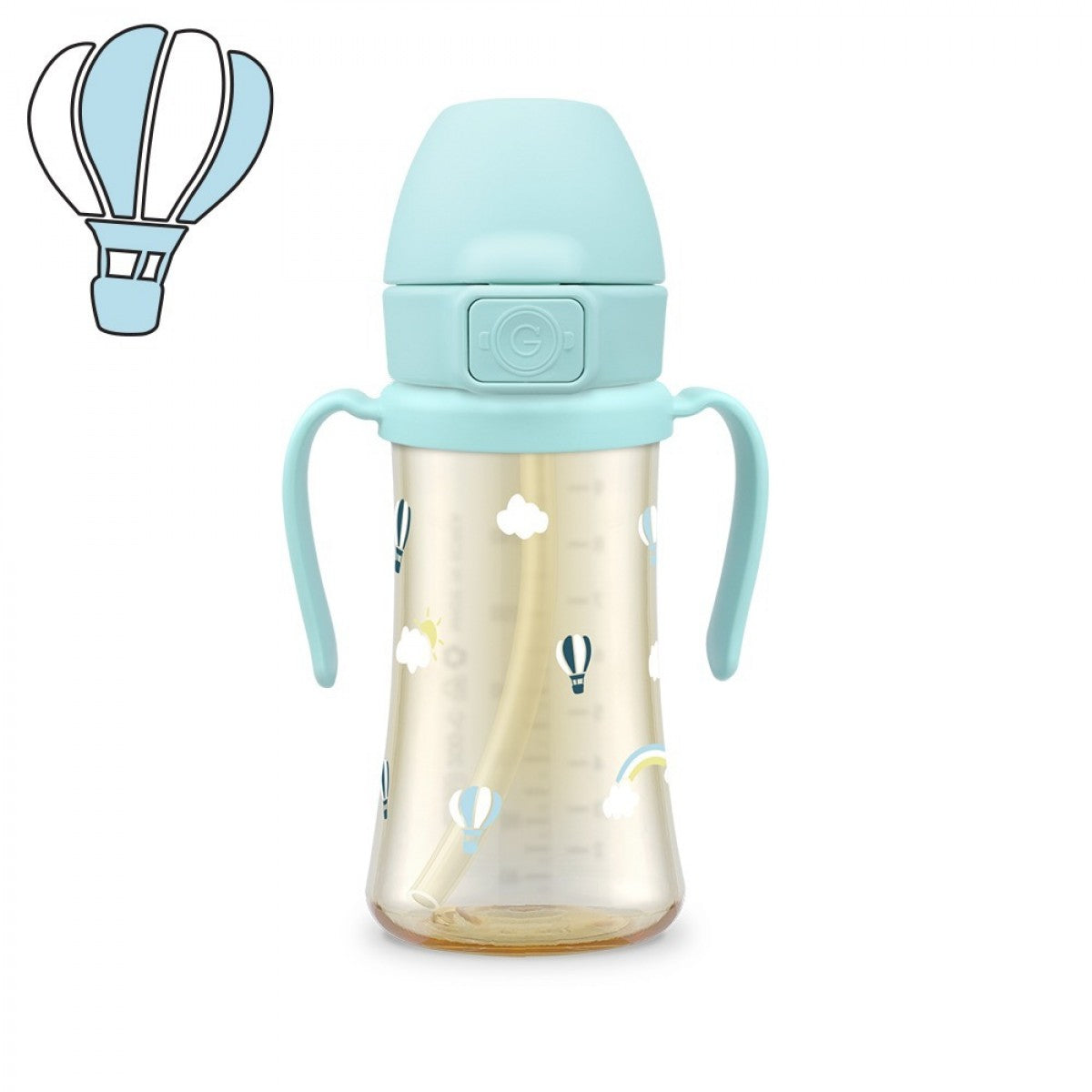 GROSMIMI Sky Balloon PPSU Straw Cup + Weighted Straw 300ml (Creamy Blue)