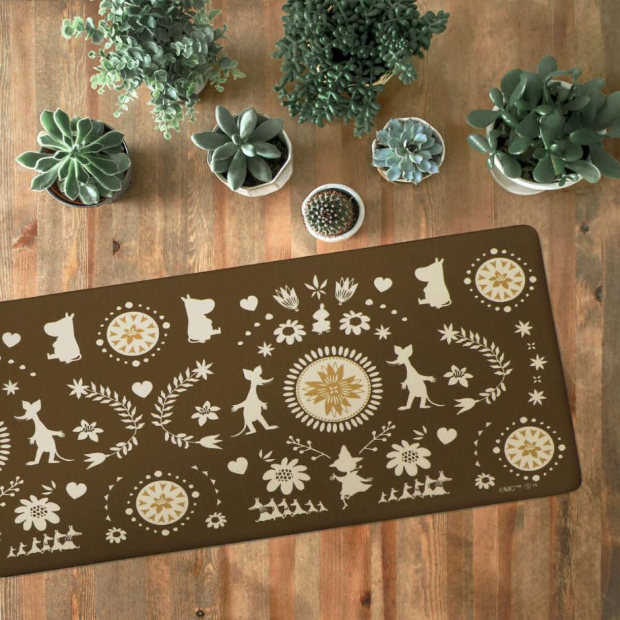 Yokozuna Wipeable PVC Kitchen Mat 45 × 120 cm Floral Moomin Brown
