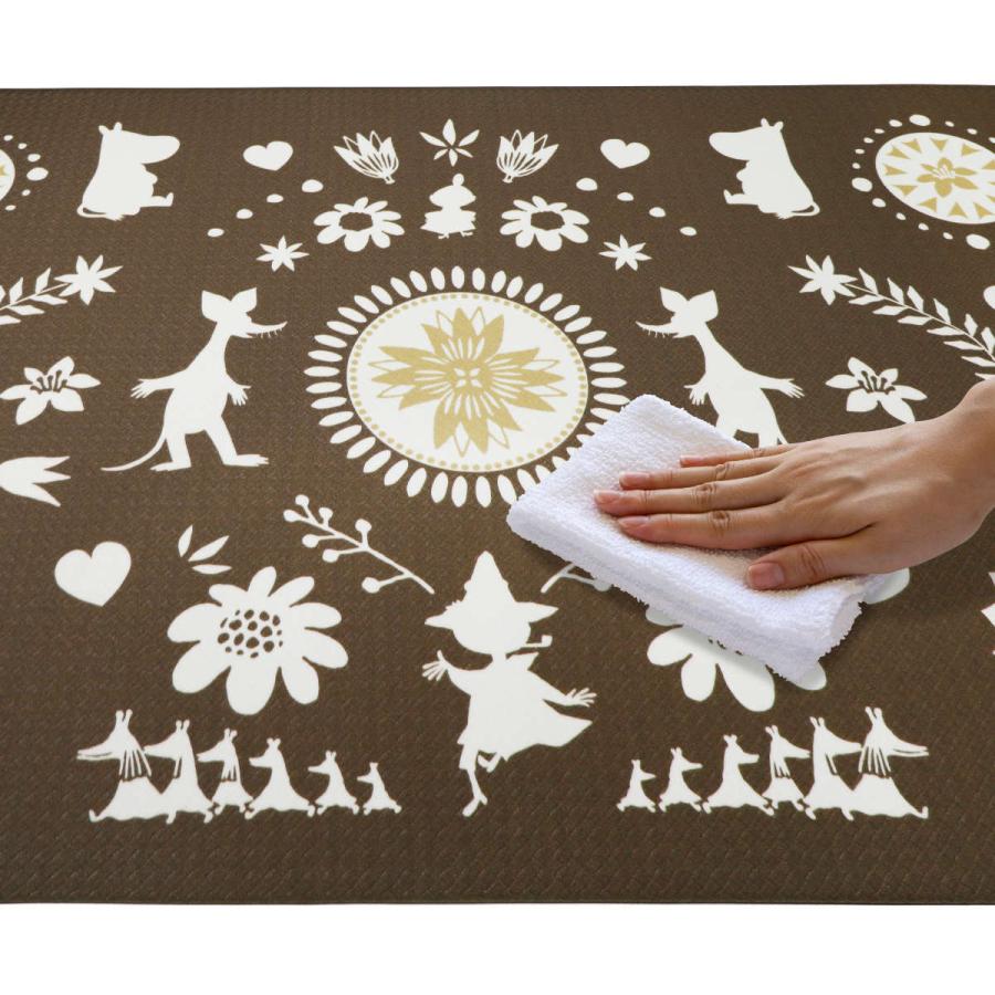 Yokozuna Wipeable PVC Kitchen Mat 45 × 120 cm Floral Moomin Brown