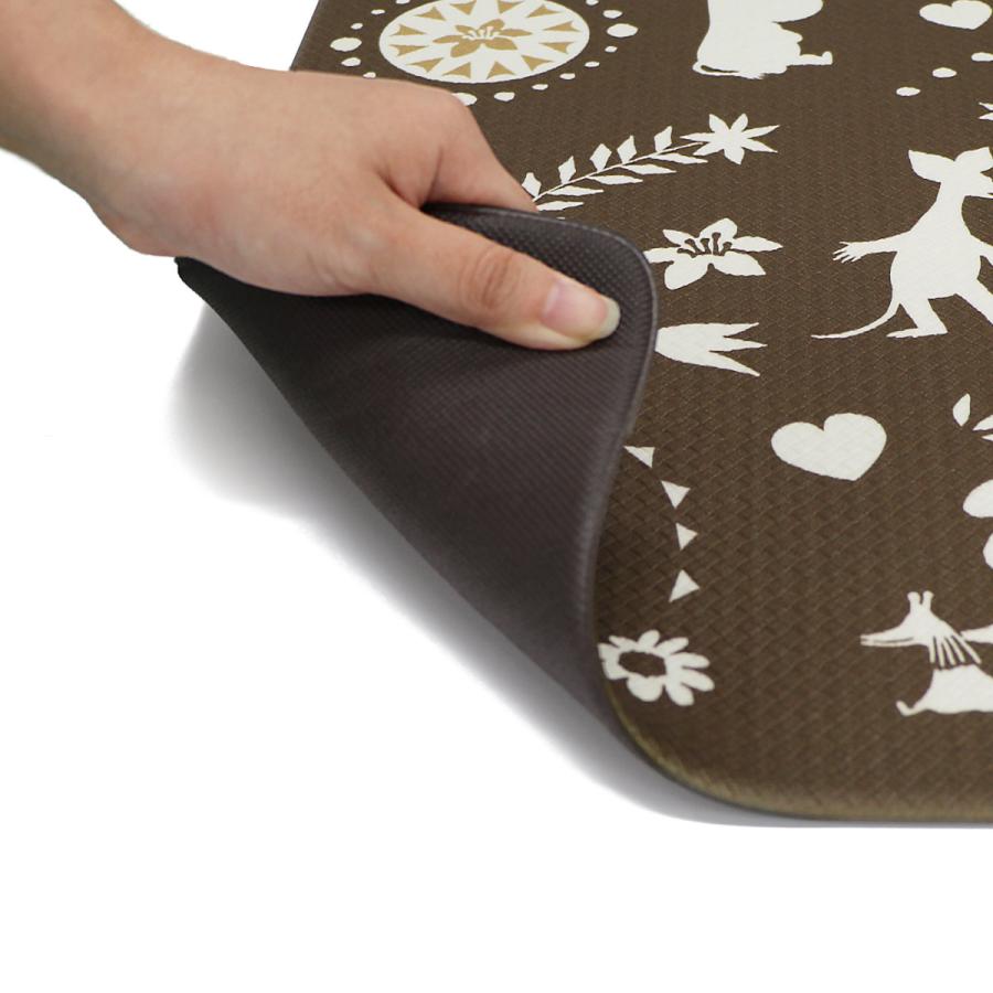 Yokozuna Wipeable PVC Kitchen Mat 45 × 120 cm Floral Moomin Brown