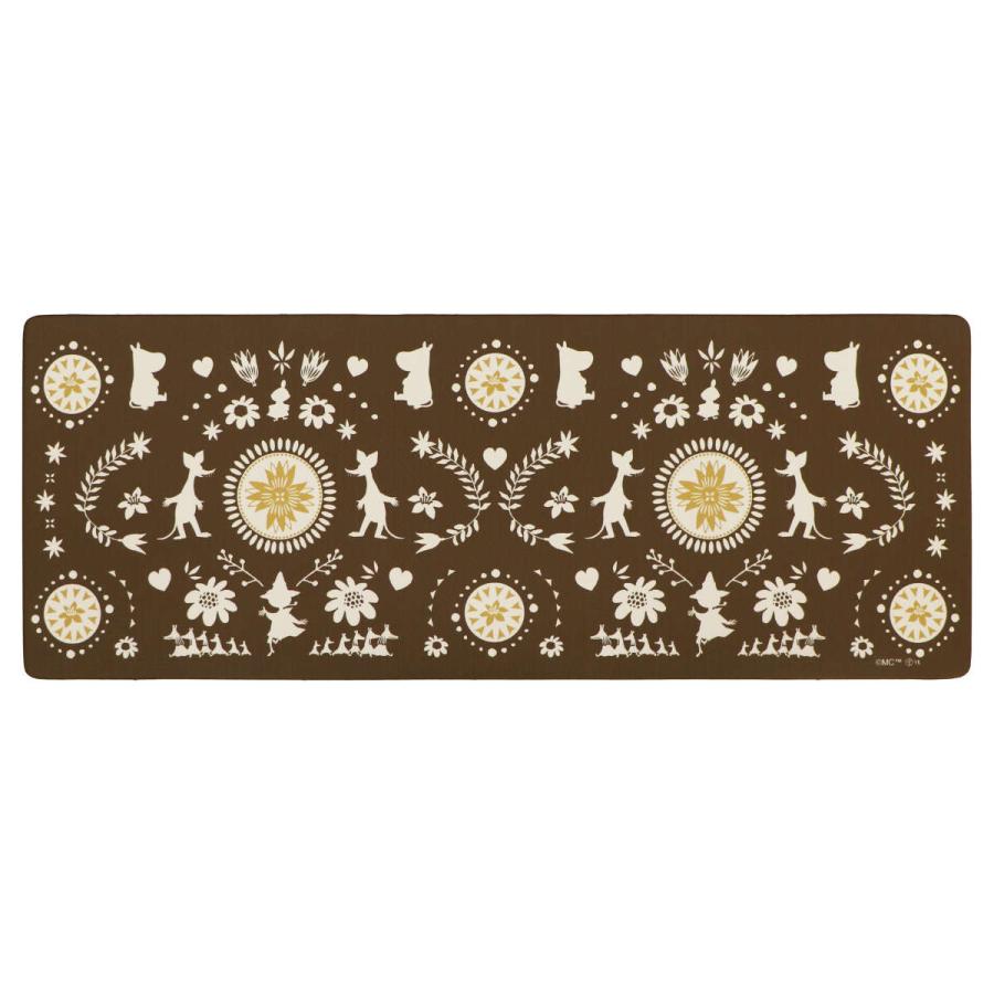 Yokozuna Wipeable PVC Kitchen Mat 45 × 120 cm Floral Moomin Brown