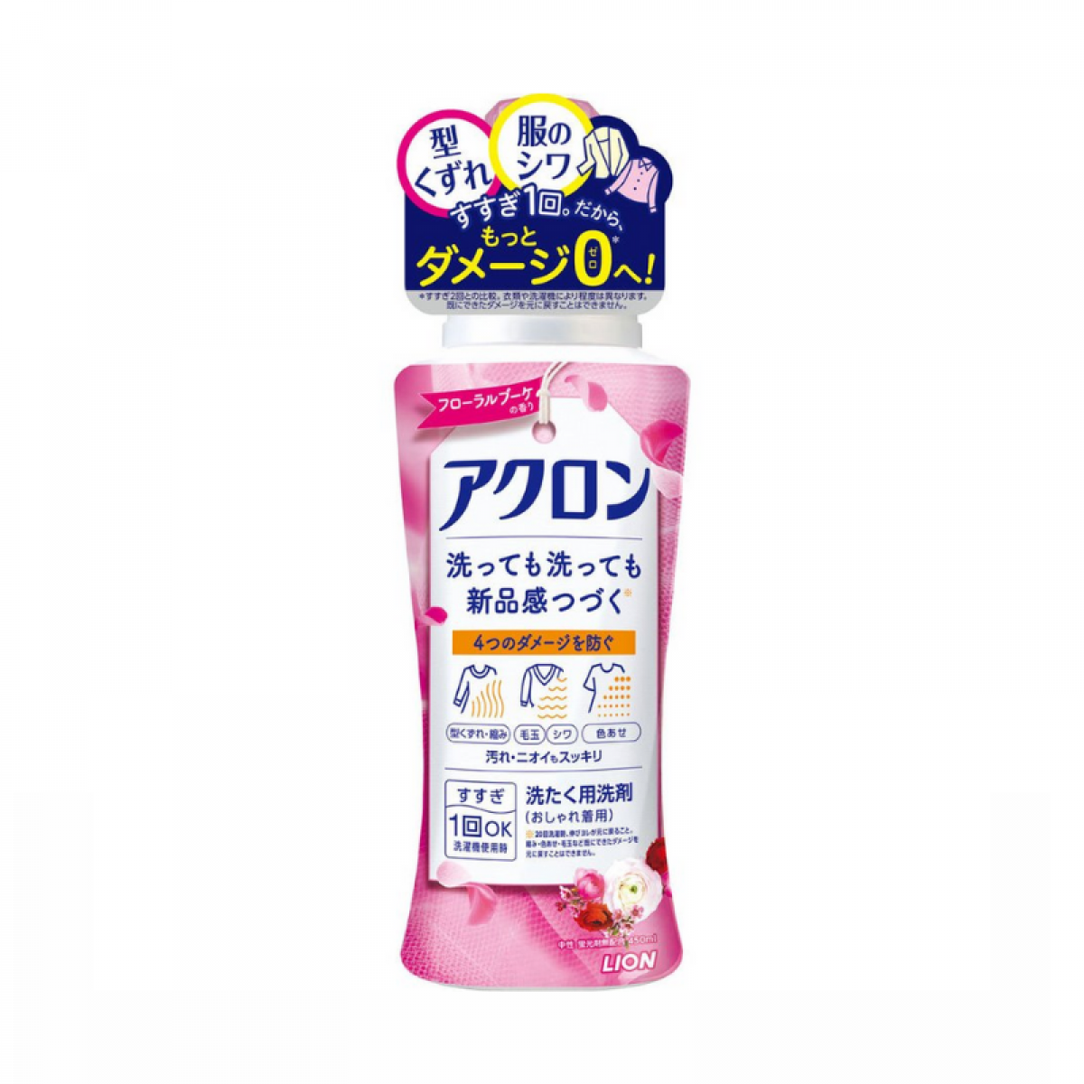 Japan Lion ACRON Laundry Liquid Detergent 450ml (Pink Floral)