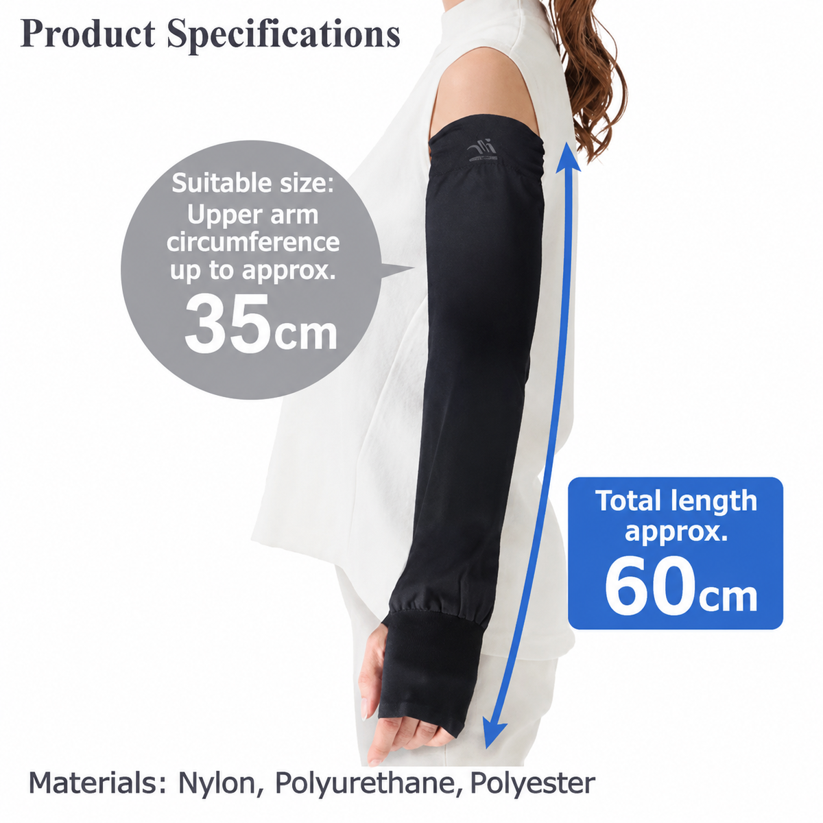 Sun Family UV & Cool Soft-Fit Arm Sleeves 60cm - Black