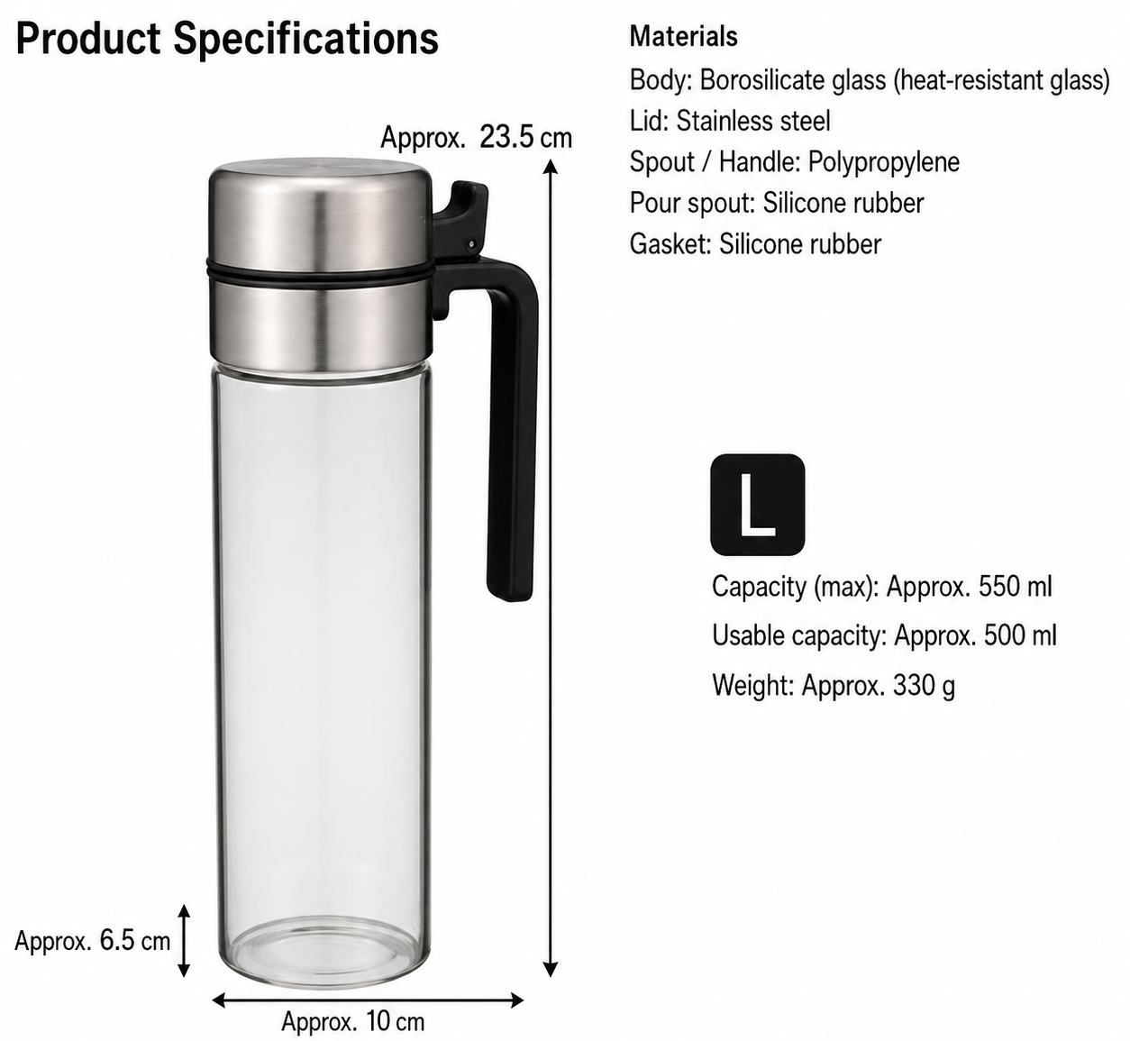 Atomico Heat-Resistant Glass Oil Bottle L (500mL)