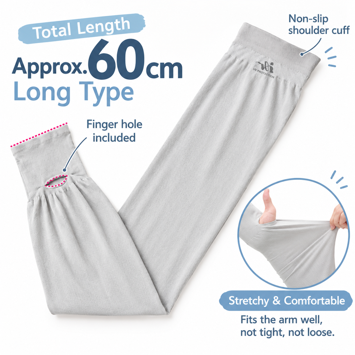 Sun Family UV & Cool Soft-Fit Arm Sleeves 60cm - Grey