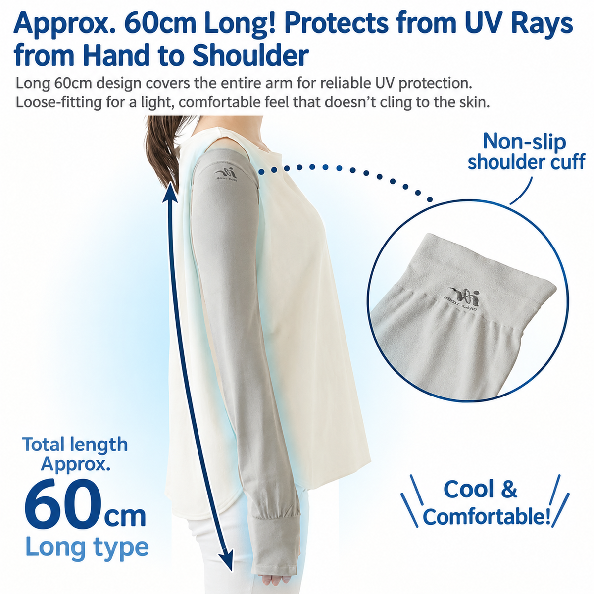 Sun Family UV & Cool Soft-Fit Arm Sleeves 60cm - Grey