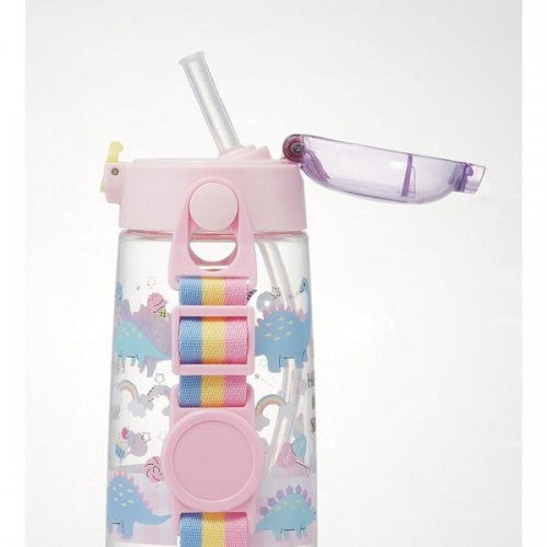Skater Kid Straw Water Bottle 480ml+ Exrtra Straw Replacement  (Pink Dino)