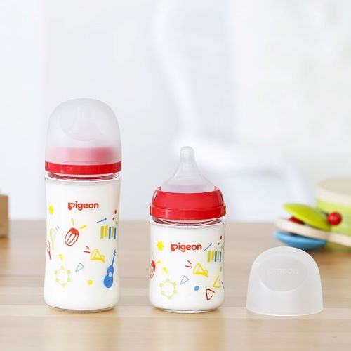 Pigeon Breastfeeding Experience Wide Neck Nursing Bottle Glass 240ml (M Teat Music）