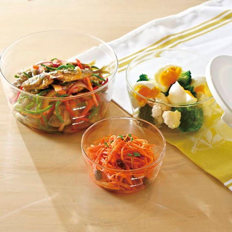 HARIO Heat-Resistant Glass Food Storage Container Set (3-Piece, Round) – Off White