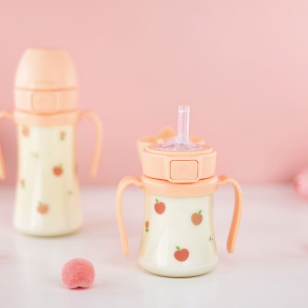 GROSMIMI Peach Flower PPSU Straw Cup + Weighted Straw 300ml (Rose Coral)